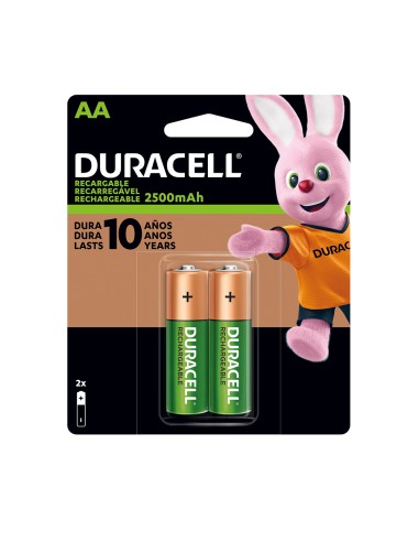 Pack 2 pilas AA recargables de 2500 mAh Duracell